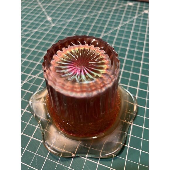 Vintage Iridescent Amber Carnival Glass Ruffled Edge Bowl - Picture 3 of 3